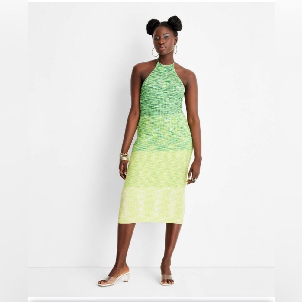 NWT Future Collective With Alani Noelle Ombre Halter Tie Neck Knit Sweater Dress